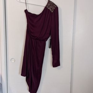 GUESS One Shoulder Sleeve Draped Dress